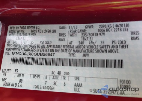 2016 Ford Escape Titanium из США, поврежденный, VIN 1FMCU0JX0GUB56647